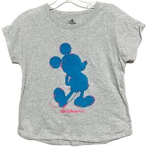 Disney Parks Gray Shirt Girls M Blue Pink Mickey Mouse Paint Splatter Artsy NWT